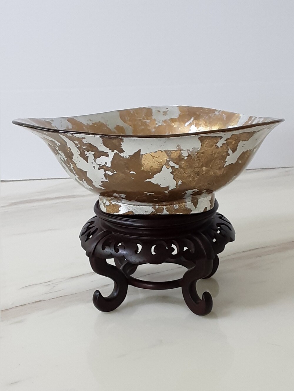 IL QUADRIFOGLIO Hand-Blown Gold Silver Art Glass Centerpiece MADE IN ITALY
